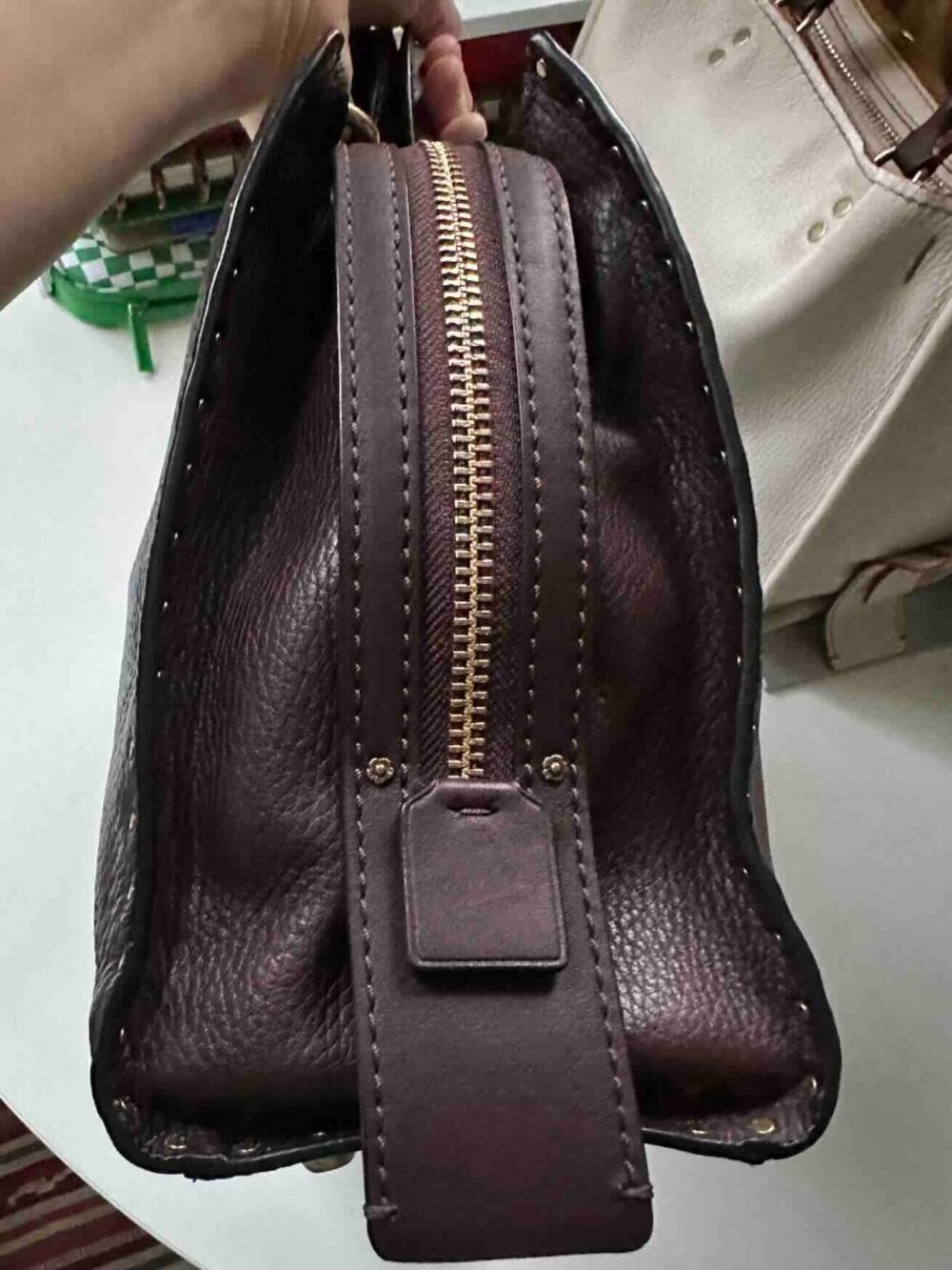 COACH Rogue 30/31 1941 Oxblood Brass Border Rivets TeaRose Leather bag RARE - Picture 4 of 15